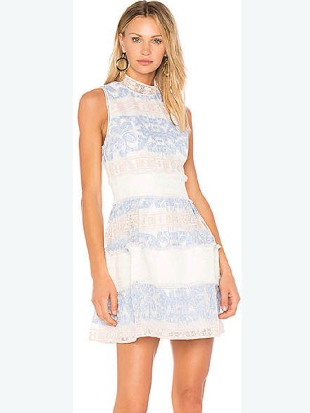 Alexis White and Light Blue Lace Sleeveless Mini Dress